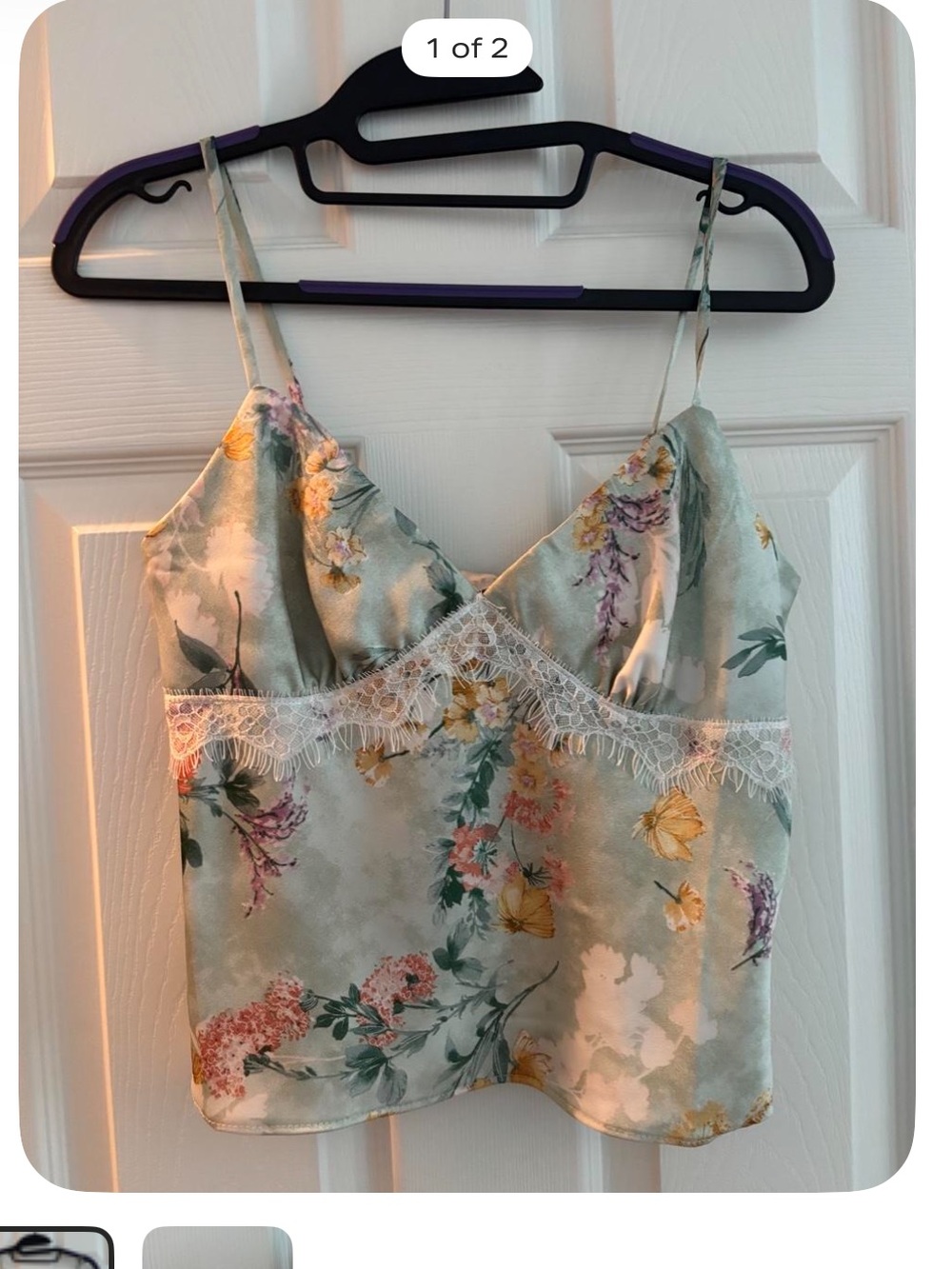 GLG Floral Satin Lace Cami in Pale Blue and Pink